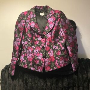 Armani Collezioni Black Jacket with Pink and Purple Floral Jacquard